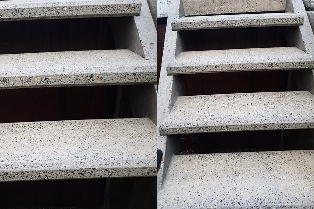 Hochdruckreinigung und Beseitigung von Ablagerungen auf Treppenstufen